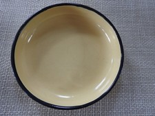 Emaille-Teller, tiefer Teller, Servierschale, Weiß blauer Rand 23 x 4 cm VINTAGE