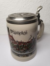 Bierkrug Steinkrug München mit Zinndeckel Löwenbrauerei