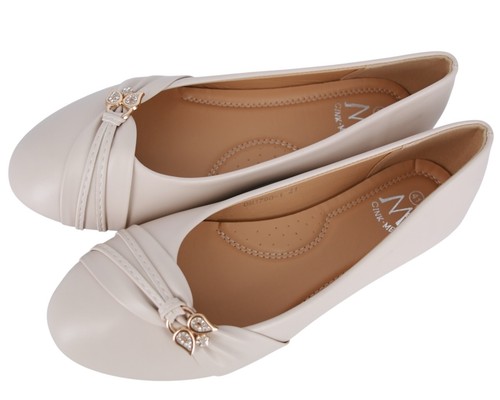 Beige kunstleder ballerinas - beige,