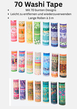 Washi Tape Set 70 Rollen – 3m je Rolle – Bunte Deko Klebebänder Scrapbooking