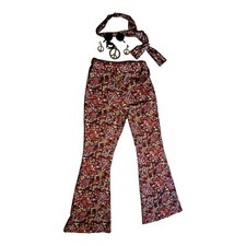 Halloween Hippie Kostüm Damen Hose Stirnband Accessoires Fasching Karneval