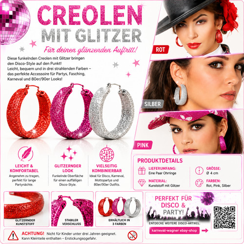 Glitzer creolen ohrringe disco - glitzer,