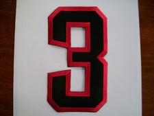 Nr. 3 schwarz rot, Bügelbild Stoff Zahl 24,8cm, zum Aufbügeln Tricot   Aufnäher 