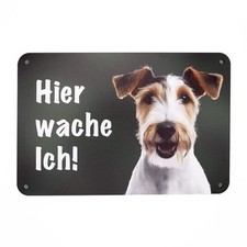 Foxterrier „HIER WACH ICH!“ Hunde Gartenzaunschild Warnschild für Hunde
