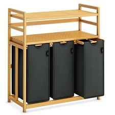 Wäschekorb Wäschesammler 150L Aus Bambus, 3 Fächer & 2 Regale, Bitte Lesen