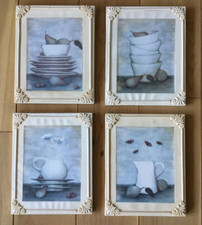 4 Bilder Set Küche Geschirr  shabby Landhaus Keilrahmen Leinwand Wanddeko