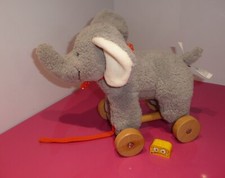 TCM Tchibo Elefant Nachziehtier Plüsch Stofftier ca. 27cm  Holzrollen Halstuch