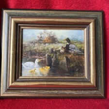 Ölbild Enten im Teich verm. von Thomas Stäger Bild mit Rahmen ca. 27x23 cm