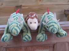 3 x Creatures unbespielt Danjet Drache Dino grün Plüschtier Schildkröte Nici