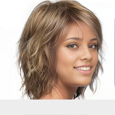 Kurze lockige braune Perücke mit Pony - Kunstfaser gelockt Hitzebeständig