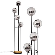 HOFSTEIN Fossobiubo Stehlampe Metall/Holz/Glas Schwarz/Dunkelbraun/Chrom/Rauch