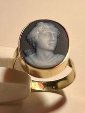 Vintage-Ring mit Kamee-Einsatz, blauer Achat, Gold 585