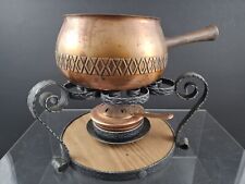 Vintage Outdoor Fodue Glühweinkocher SET 3tlg Kupfer PFANNE, BRENNER, HALTER