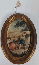 🍀Holzrahmen oval vergoldet, Seidenmalerei, Fragonard Sommer??