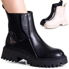 Damenschuhe Plateau Stiefeletten Chelsea Boots Ankle Boots Booties Profilsohle