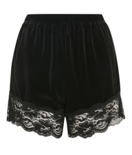 Schwarze Samt Shorts / Höschen mit Spitze ( UK 16 , EU 42 ) NEU