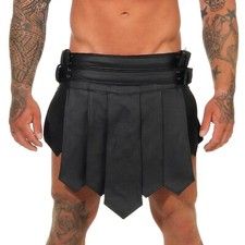 *XS-3XL Gladiator Kilt Echt Leder Legionär Rock Schwarz 2 Gürtel 4 Schnallen B