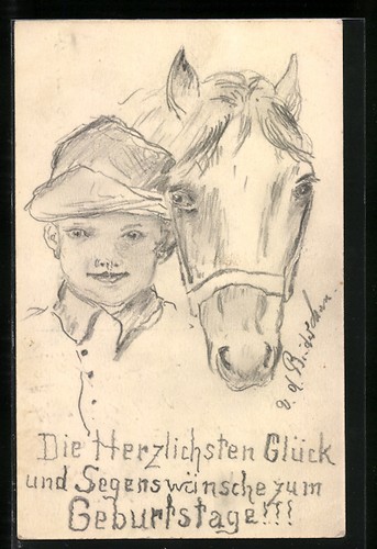 Künstler handgemalt knabe - künstler-ak, handgemalt: