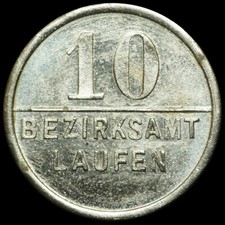 NOTGELD: 10 Pfennig, "SALZFASS". Funck 277.2b. BEZIRKSAMT LAUFEN / BAYERN.