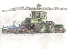 Kunstdruck MB trac 1600 Turbo mit Güttler Saatbeetkombination und Amazone Sämasc
