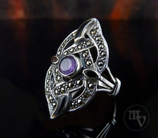 Vintage Damenring 925 Silber Amethyst Onyx Markasiten Art Deco Stil Gr. 54