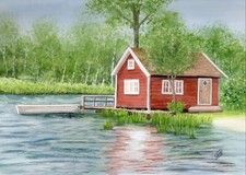 Schweden Aquarell Druck Haus