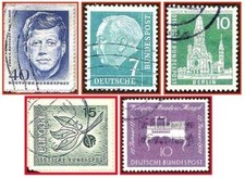 Deutsche Bundespost (407b) - fünf gestempelte Briefmarken verschiedener Werte