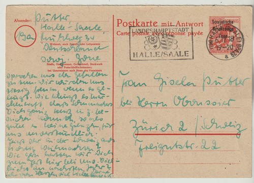 Sbz ganzsache 48 halle - sbz, 6.12.48