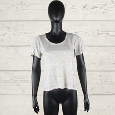 120% LINO Damen Kurzarm Designer Bluse T-Shirt Oberteil Leinen Grau Gold S