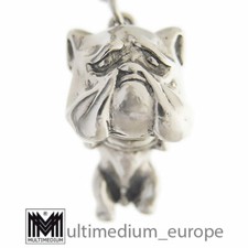 Schwerer massiver Vintage Anhänger Bulldogge Schlüsselanhänger Hund Metall