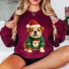 Weihnachten Bulldogge Damen Sweatshirt Urlaub Hund Damen Pullover Festlich