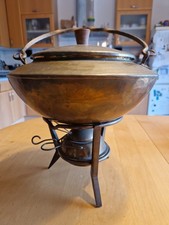 Kupferkessel mit Brenner für Fondue, Feuerzangenbowle,  Glühwein,  Eintopf etc.
