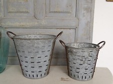 W7322 | 2 Oliveneimer ~ Eisenkörbe ~ Olivenkörbe ~ Zinkwanne ~ RUND
