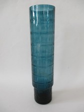 Vintage Alsterfors Strukturierte Kunst Glas Vase Indigo Blau Skandinavisch Schwedisch MCM