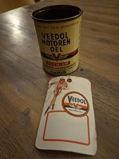 alte Blechdose Öldose Veedol Motoren Oel Tankstelle und Ölkarte 