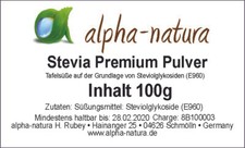Stevia Premium Pulver -rein- 100g-60% Reb. A.-zertifizierte Qualität-100% rein