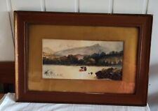 Antikes Bild Aquarell mit Kühen gerahmt