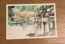 1 Postkarte, Schwanenpaar mit Kindern, Liebe, Treue,Wildtiere, Aquarell, Neu