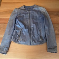 Massimo Dutti Damen Leder Jacke Echt Lederjacke Biker Gr. 34/36 XS, S Blau Retro