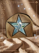 Stern, Tiffany Glaskunst,  Beleuchtetes Teak Holzbild,  Weihnachtsstern 