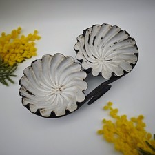 Antike Doppelform Emaille um 1900 blau weiß Pudding Gugelhupf Pastete Eisen