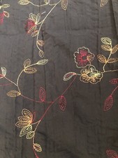 Stoffrest Braun crush bestickt 50 X 140 Blumenranken