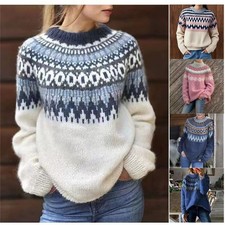 Damen Pullover Pulli Rund Hals