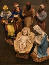 Krippefiguren Anfang 19.Jahrhundert 🎄6-teilig  Pappmaschee / Gips Weihnachten🎄