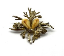 835/- Silber Brosche, Grandelschmuck, Vergoldet, 38 mm lang, Jagdschmuck