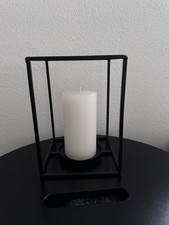 Windlicht mit Kerze, Schwarz, Metall