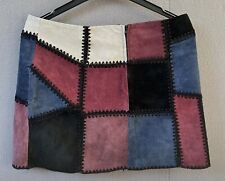 Zara Mini Patchwork  Suede  Velourleder Skirt  Rock Häkelmuster  Vintage M GUT