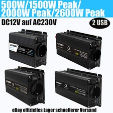500W 1500W 2000W 2600W Auto Spannungswandler 12V auf 230V Wechselrichter 2USB