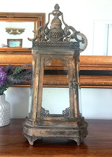 Jugendstil Laterne Windlicht Glas Metall Landhaus Laterne 39 cm Antik Stil Deko