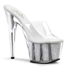 Sale ADORE-701G Pleaser High-Heels Pantoletten klar silber Glitter im Plateau 40